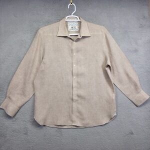 Joseph Abboud  Linen Shirt Mens XL Tan Textured‎ Classic Coastal Beach Vacation